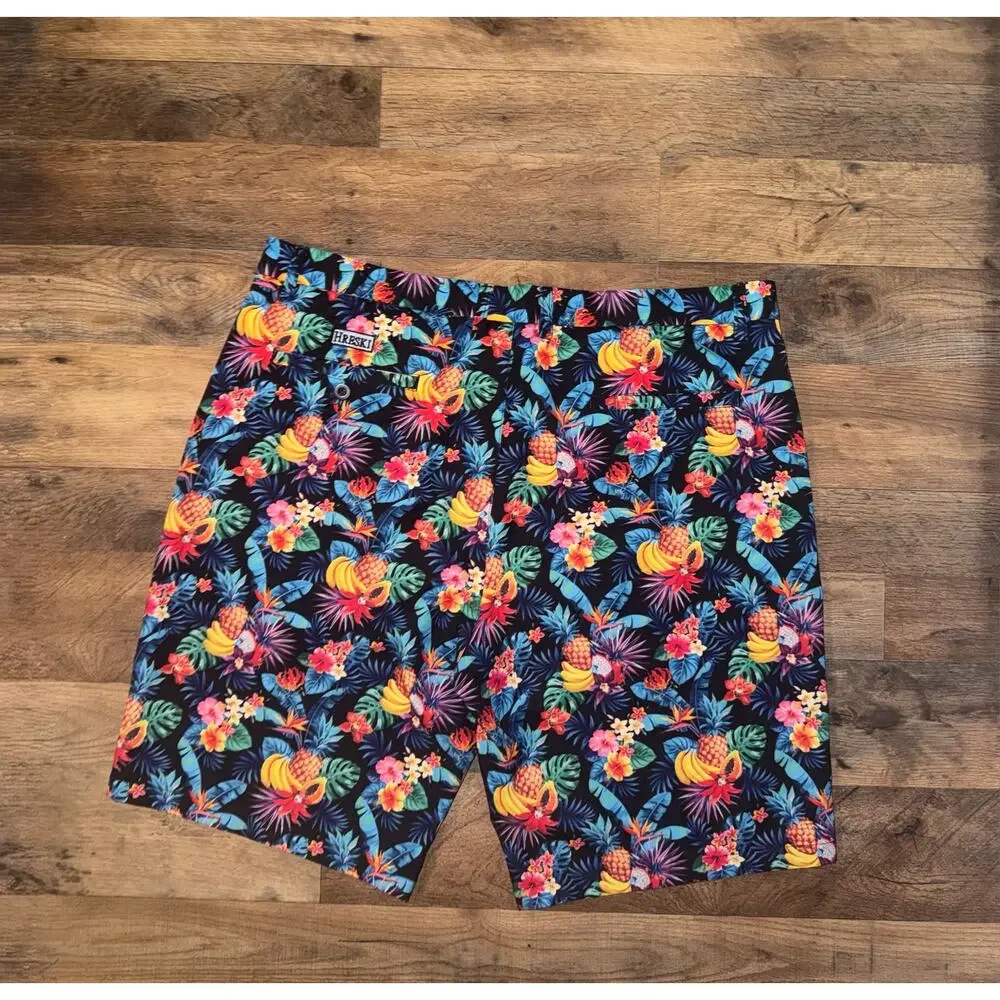 Hreski men’s golf short tropical floral & fruit pattern
